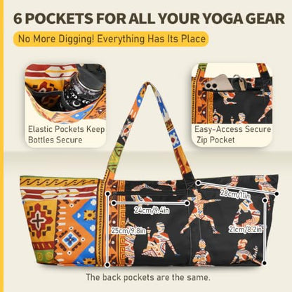 Yoga Mat Bag Yoga Tote Bag with Large Waterproof Zipper Pocket and Drawstring Pocket Yoga Mat Bag Carrier Fit Most Size Mats and All You Stuff - color: black yellow orange