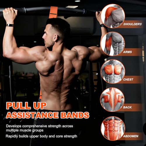 4 Pull Up Assistance Bands, 65-260lbs with Feet Rest | for Pull Up Bar with Fabric Feet/Knee Rest for Body Strength Training, Home Gym Fitness