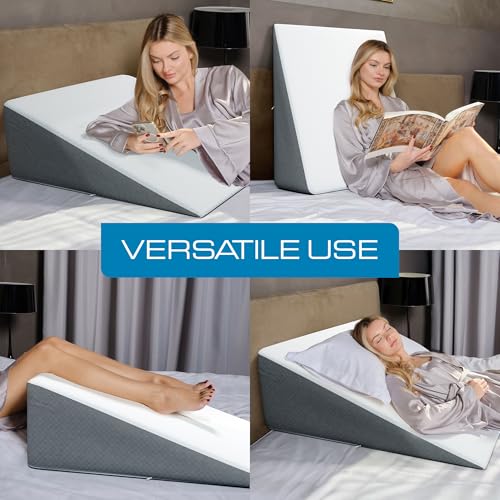 Kolbs Bed Wedge Pillow for Sleep Apnea, FSA Eligible Acid Reflux, and Back Pain Relief, with Chic Jacquard Cover - Headboard Wedges for Sleeping (Standard Wedge 12" Height) - size: Standard Wedge 12" Height - Grey