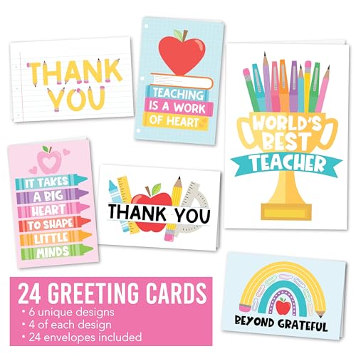 24 Teacher Thank You Cards with Envelopes Teacher Appreciation Cards Bulk - style: Pastel Pens