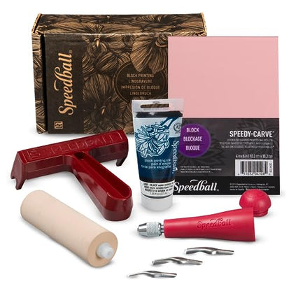 Speedball 3471 Super Value Block Printing Starter Kit – Includes Ink, Brayer, Lino Handle and Cutters, Speedy-Carve - size: 7 Piece Starter Kit