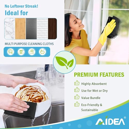 AIDEA Microfiber Cleaning Cloth Black 100PK, Microfiber Towels 11.5"×11.5" - color: Black