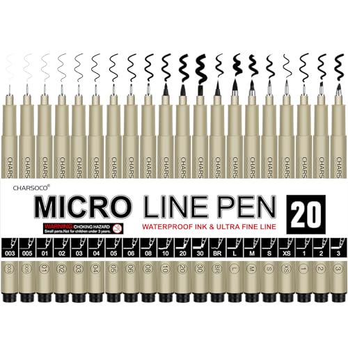 Black Micro Pens, 20 Sizes in 0.15mm - 5mm, Waterproof Archival Ink, Fine Point Pen for Artist Illustration, Sketching, Anime, Manga and Technical Drawing - color: 20 Pack (Black & 20 Size)