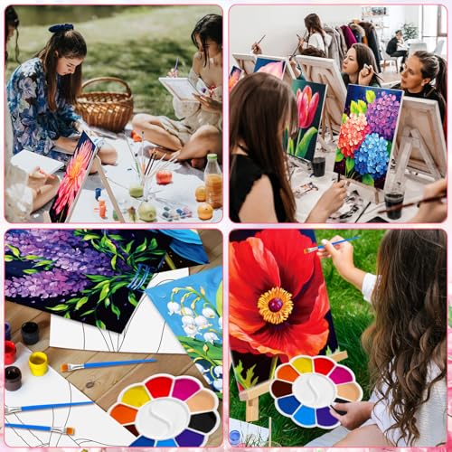 Motipuns 72 Pcs Paint and Sip Kit for Adults 12 Set 8''x10'' Pre Drawn Canvas for Painting with Easels Apron Brushes Palette Printed Canvas Bulk for DIY Birthday Gifts Date Night Party(Flower) - style: Flower