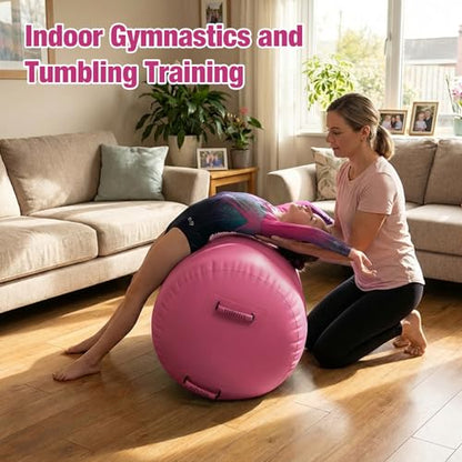 Gymnastics Air Roller Air Barrel Inflatable Tumbling Mat, Tumble Track Backhandspring Mat Gymnastic Equipment with Pump for Yoga Training Cheerleading Home Use - color: Pink, size: 39.37 x 23.6inch
