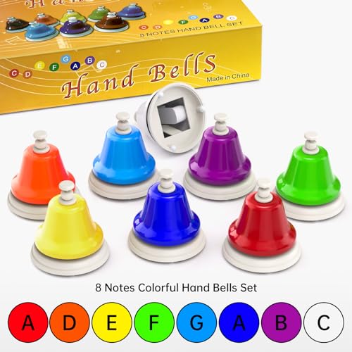 Facmogu 8 Note Rainbow Hand Bells for Kids, Color Coded Musical Bells Set | For Preschool Learning Education, Classroom Rhythm Teaching | Percussion Instrument Montessori Music Toy | Birthday Gift