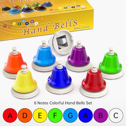 Facmogu 8 Note Rainbow Hand Bells for Kids, Color Coded Musical Bells Set | For Preschool Learning Education, Classroom Rhythm Teaching | Percussion Instrument Montessori Music Toy | Birthday Gift