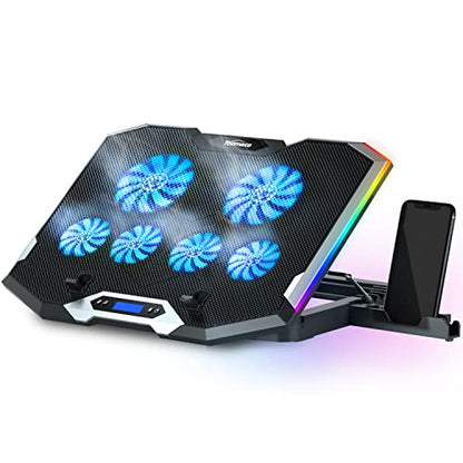 TopMate C11 Laptop Cooling Pad RGB Gaming Notebook Cooler, Laptop Fan Stand | Adjustable Height with 6 Quiet Fans and Phone Holder, Computer Chill Mat, for 15.6-17.3 Inch Laptops - Blue LED Light