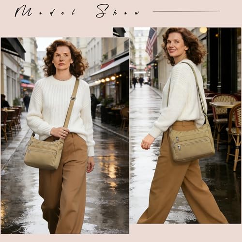 VOLGANIK ROCK RFID Purses for Women Fabric Nylon Multi Pocket Crossbody Bag Ladies Travel Handbag - color: Khaki, size: Standard