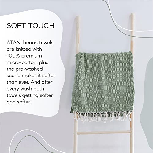 ATANI Turkish Beach Towel, Converts to a Bag, Oversized 100% Cotton Bath Towels Lightweight Quick-Dry Beach Blanket for Travel, Picnic, Camping, Yoga and Pool (Green + Bag, 35 inc x 69 inc) - color: Green + Bag, size: 35 inc x 69 inc