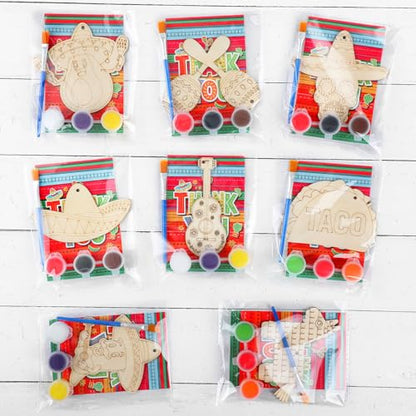 Saypacck 24 Pcs Mexican Taco Party Favors Wooden Paint Craft Kits | Mexican Taco Theme Painting Crafts, Fairy Princess Unicorn Party Supplies, Organza Bags Included for Goodie Bag Fillers - style: Mexican Taco