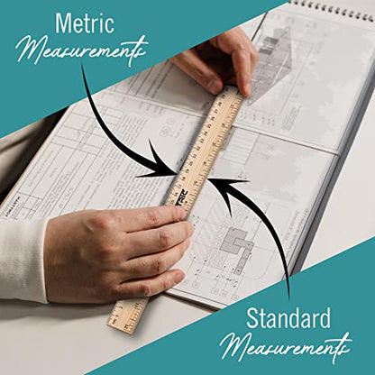 Rulers 12 Inch Bulk for Classroom 10 PK Wooden Ruler for Kids | Use for School, Office, Home, Features Imperial & Metric Measurements