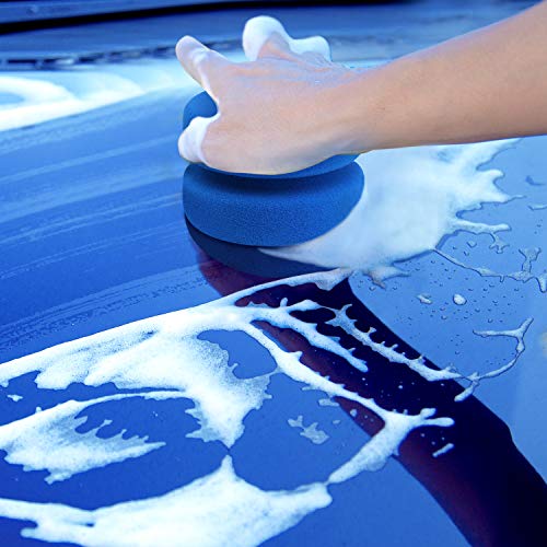 Aodaer 6 PCS Paint Sponge Applicator Blue Round Detail Painting Sponge for Car Waxing Wall Repairing Kitchen Cleaning Art Crafts Sponges with Mesh Bag 3.1 Inches