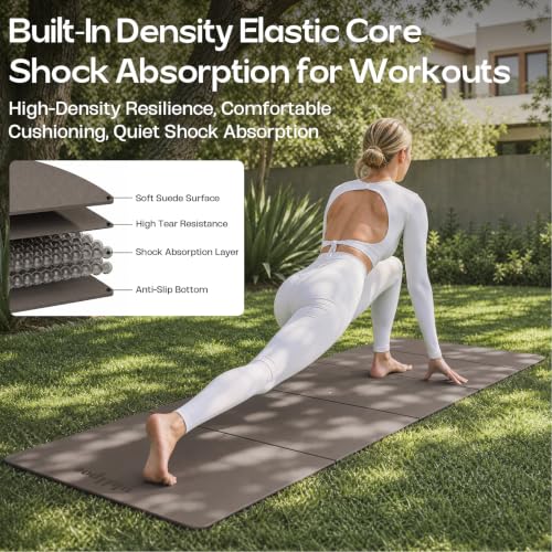 Foldable Yoga Mat, 70''x24''x0.24''(6mm）Non-slip POE Exercise Mat - color: Deep Coffee