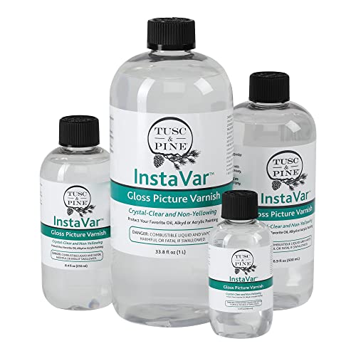 Jerry's Artarama InstaVar™ Gloss Picture Varnish & Varnish Brush Sets - Perfect for Varnish Paintings, Artists, Professionals, Restoration, & More! - 16.9oz Bottle w/ Set of 6 Brushes - size: 16.9oz Bottle & Brushes