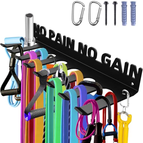 Home Gym Accessories Organization Storage Rack Equipment For Home 8 Hook Wall Hanger Display Gear Barbells Resistance Bands Jump Ropes Lifting Belt Hanger Accessories Hardware Included - color: NO PAIN NO GAIN