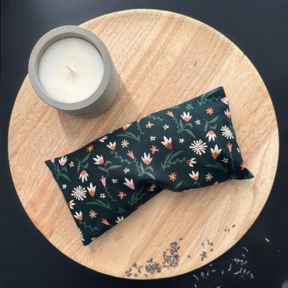 100% USA Handmade, Washable Cotton Eye Pillow 9", Moist Heat Eye Compress, Unscented Hot/Cold Therapy Pack (Green Multi Floral, Rice) - color: Green Multi Floral