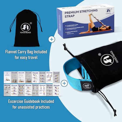Stretch Bands for Exercise, Non Elastic Yoga Stretching Strap with Loops, 3.8cm x 2.45m, Stretching Bands for Physical Therapy, Yoga, Pilates, Dance, Gymnastics Exercise - color: Blue