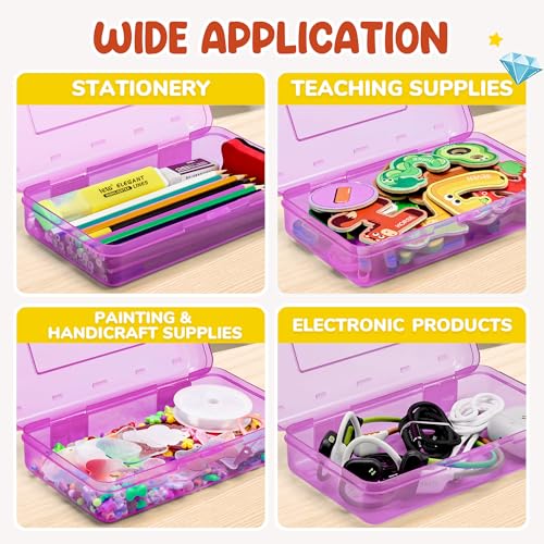 GAMENOTE Plastic Pencil Box with Personalized Sticker,Large Capacity,Purple | Kid Large Hard Pencil Case with Snap-tight Lid, Small Art Craft Storage Containers, School Supply Box for Boys, Girls - color: Purple