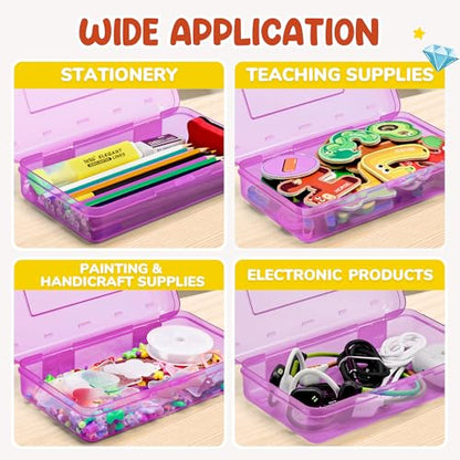 GAMENOTE Plastic Pencil Box with Personalized Sticker,Large Capacity,Purple | Kid Large Hard Pencil Case with Snap-tight Lid, Small Art Craft Storage Containers, School Supply Box for Boys, Girls - color: Purple