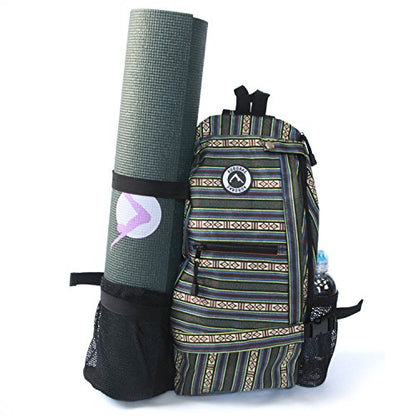 AURORAE Yoga Mat/Gym/Pickleball Cross-body Sling Back Pack. Mat sold separately - color: Green Stripe