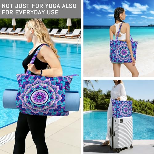 Mandala Yoga Mat Bag Large Yoga Bags and Carrier Fits All Your Stuff Yoga Tote Bags with Zipper Pocket Pilates Bag - color: Purple