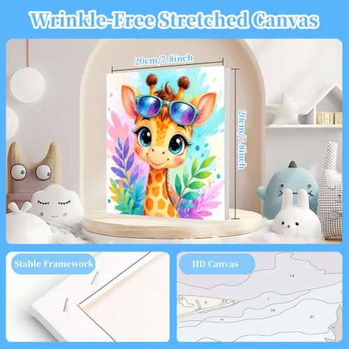 Arttoplus 4 Pack Paint by Numbers Kit for Kids with Frame 8x8inch, Animals | Cute Animals Kids Paint by Numbers Ages 4-8-12 with Wooden Easel, Easy Oil Painting by Number for Gift Home Wall Decor - color: BKH2716+BKH2717+BKH2718+BKH2719-US
