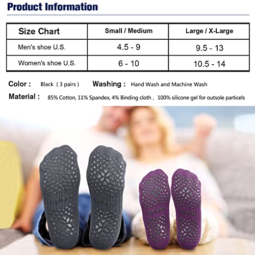 Hylaea Unisex Non Slip Socks with Grip for Yoga, Hospital, Pilates, Barre | Ankle, Cushioned | Breathable Cotton, Thick Cushioned Sole, Anti-Slip, Ankle Protection, Men Women, Ideal for Yoga, Barre, Hospital & Home Use - color: 3 Pairs Pink Purple Red, si