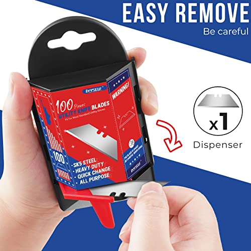DIYSELF Utility Knife Blades 100 Pack, Box Cutter Blades Refills with Dispenser, Razor Blades Utility Knife Replacement Blade for Box Cutter, Razor Knife Blade | SK5 Steel Utility Knife Blades, Razor Knife Replacement Blade for Box Cutter - size: 100-Pack
