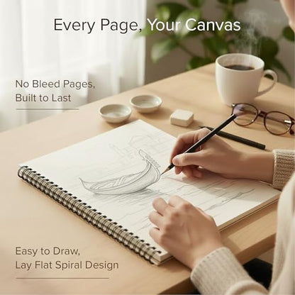 Artist’s Sketchbook Hardcover – 200GSM Very Thick Paper – Large, Spiral Sketch Book for Drawing and Mixed Media – Sketch Pad, Art Book - 11.4 x16.5, 40 Sheets / 80 Pages - size: 11.4 x 16.5 inches