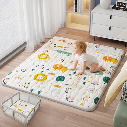 Baby Play Mat for Floor, 71"x59" Thickened Playpen Mat, Soft Non-Slip Baby Play Mat, Foldable & Machine Washable, Portable Waterproof Crawling Playmats for Infants & Toddlers, Rainbow and Animal - color: Animals, size: 71" X 59"