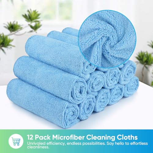 HOMEXCEL Blue Microfiber Cleaning Cloth, Microfiber Towels for Car, 12 Pack | Lint Free Cleaning Rags for Household, Kitchen, Car Wash Towels for Detailing Drying, Scratch-Free, 11.5"X 11.5" - color: Blue