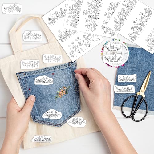 Water Soluble Stabilizer Embroidery Patterns - CRASHOT 4 Sheets Stick and Stitch Embroider Paper Wash Away, Flower Floral Daisy Butterfly Designs, Suprise for Hand Sewing Lover - style: Flower1549