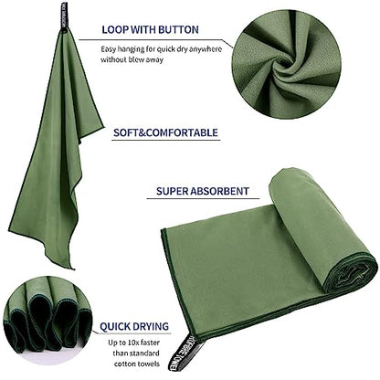 Microfiber Travel Towel, Quick Dry Camping & Gym Towel. Compact - color: Armygreen, size: XL:30"×60"