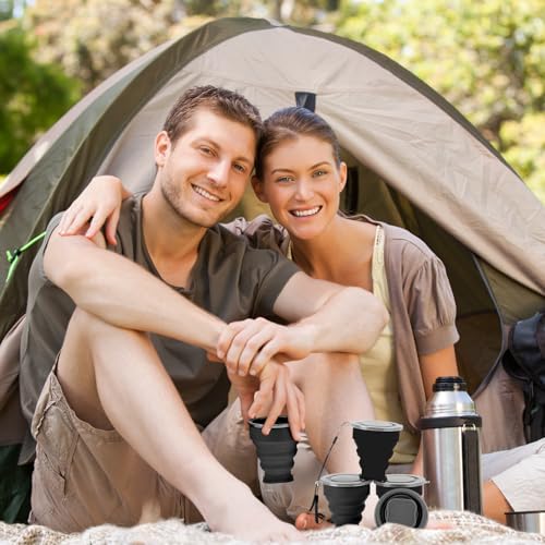 12 Pcs Silicone Collapsible Cup 7.04 oz Folding Camping Travel Collapsible Coffee Cup Portable Reusable Expandable Drinking with Lids for Outdoor Hiking - color: Balck