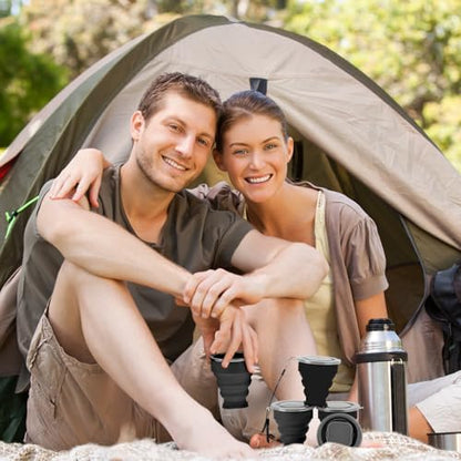 12 Pcs Silicone Collapsible Cup 7.04 oz Folding Camping Travel Collapsible Coffee Cup Portable Reusable Expandable Drinking with Lids for Outdoor Hiking - color: Balck