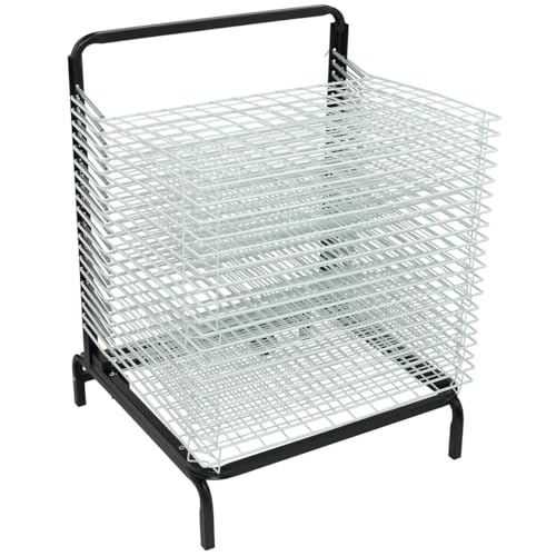 Creative Mark Stack N Dry Floor Art Drying Rack, Mobile Art Rack Stand on Wheels with 20 Coated Metal Spring-Loaded Shelves, for Watercolor, Prints, Paper and Canvas Storage