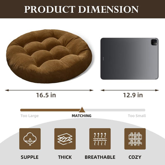 2 Pcs Round Floor Seat Pillows, Large Cushion for Meditation, Brown | Floor Cushion for Adults Sitting Yoga, Tufted Corduroy Seat Cushions for Living Room Tatami Office Classroom, 16.5x16.5x3'' - color: Brown, size: 16.5"Lx16.5"Wx3"H