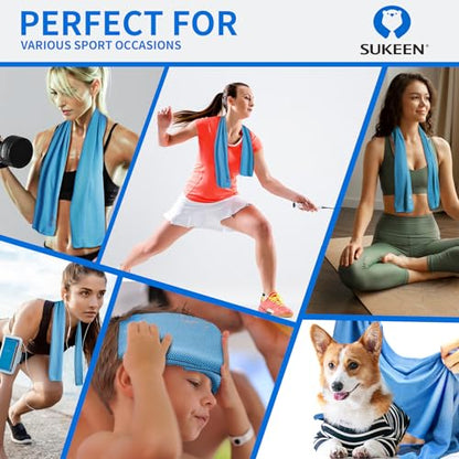 Sukeen 4 Pack Cooling Towels (40"x 12"), Cooling Neck Wraps, Soft Ice Towel - color: Dark Blue/Grey/Green/Blue