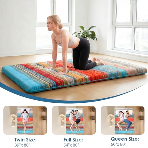 SCHNAUZER HOME Japanese Floor Mattress Futon Mattress Queen 3.5" Thick Boho - color: Boho, size: Queen( 80 x 60 )