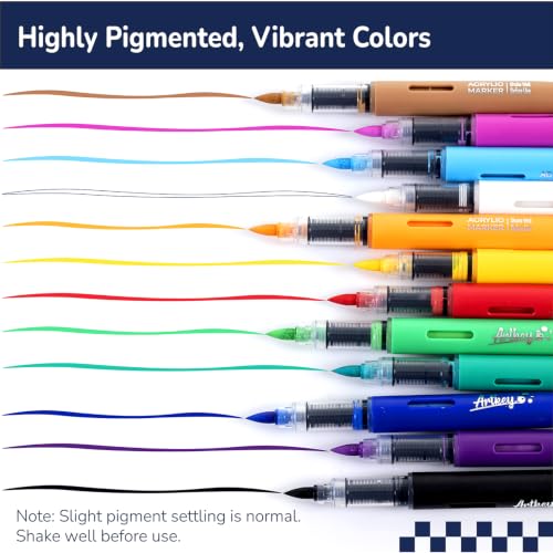 Artkey Acrylic Paint Markers 12 Colors, Direct-Liquid Acrylic Paint Pens with Automatic Ink Control, Flexible Brush Tip Acrylic Markers Set for Rock Painting, Wood, Canvas, Glass, Ceramic, DIY Crafts - color: 12 Colors