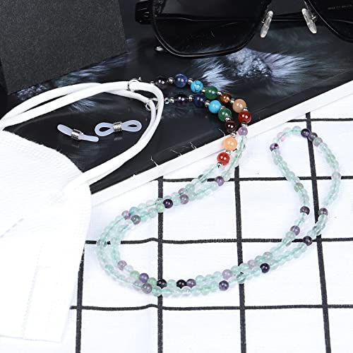 TUMBEELLUWA Reiki 7 Chakra Stone Beads Eyeglasses Chain for Women Men - color: Green and Purple
