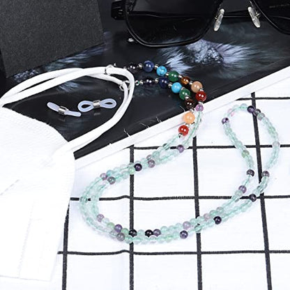 TUMBEELLUWA Reiki 7 Chakra Stone Beads Eyeglasses Chain for Women Men - color: Green and Purple