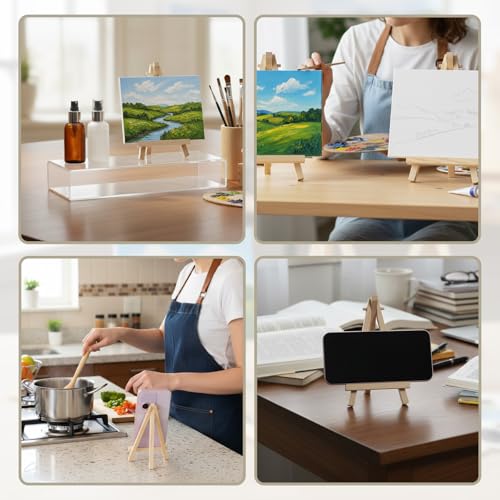4 PCS Mini Wood Display Easels Wooden Small Tabletop Tripod Easels for Displaying Art Craft Canvas Paintings Easel Small Easel for Offices Photos Canvas Paintings Crafts