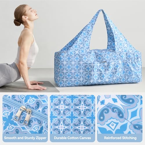 BOULDER BEE Yoga Mat Bag with Wet Pocket, Large Yoga Mat Carrier Fits All Your Stuff, Personalized Yoga Gifts, Gym Tote Bag for Women - color: Blue
