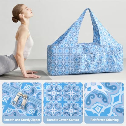 BOULDER BEE Yoga Mat Bag with Wet Pocket, Large Yoga Mat Carrier Fits All Your Stuff, Personalized Yoga Gifts, Gym Tote Bag for Women - color: Blue