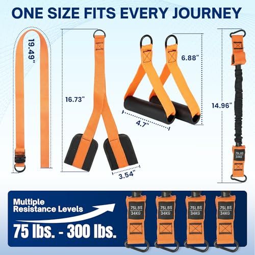 Pull Up Assistance Bands, Heavy Duty 300 lb Pull Up Bands Assistance Bands, 4 Adjustable Resistance Bands, Padded Handles, Foam Foot Cradle, Anchor Strap for Chin Ups, Dips & Strength Training - color: Orange