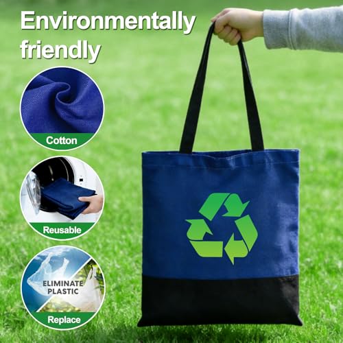 Canvas Tote Bag with Zipper for Women, Halloween Trick or Treat Bags Bulk | 13.8" x 15.3" Fashionable Two-Tone Cotton Tote Bag for Crafts, DIY Your Creative Designs - color: [A1] Blue / Black