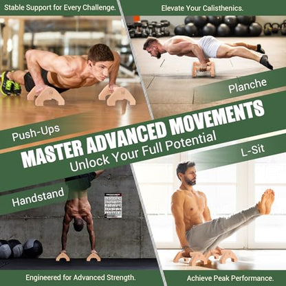 Wooden Push Up Bars, 2 PCS Parallettes with Embedded Non-slip Feet