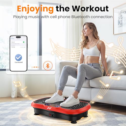 AXV Vibration Plate Fitness Platform Exercise Machine Body Vibrating Board | Curved Design Powerful 200W Bluetooth Oscillating Shake Plate for Lymphatic Drainage Recovery Whole Body Toning With Handles - color: BT.PRO.RED